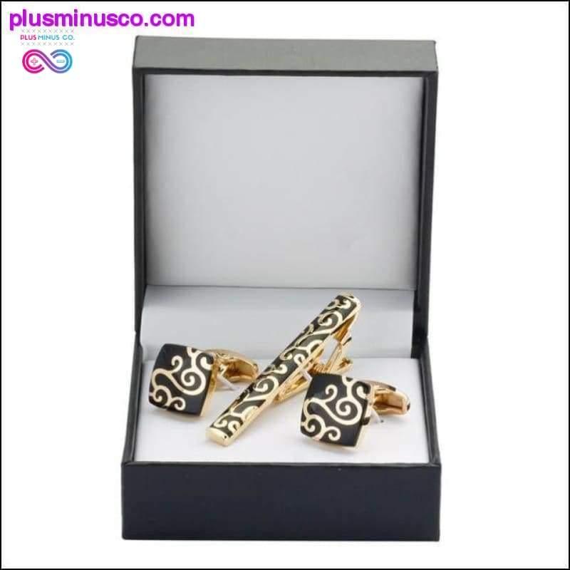 Hochwertiges Luxus-Krawattenklammer-Geschenkset mit runden Manschettenknöpfen – plusminusco.com