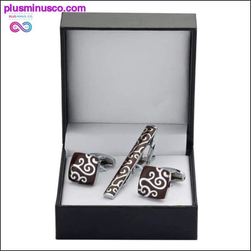 Vysoce kvalitní luxusní kulaté manžetové knoflíčky se sponou na kravatu dárková sada - plusminusco.com
