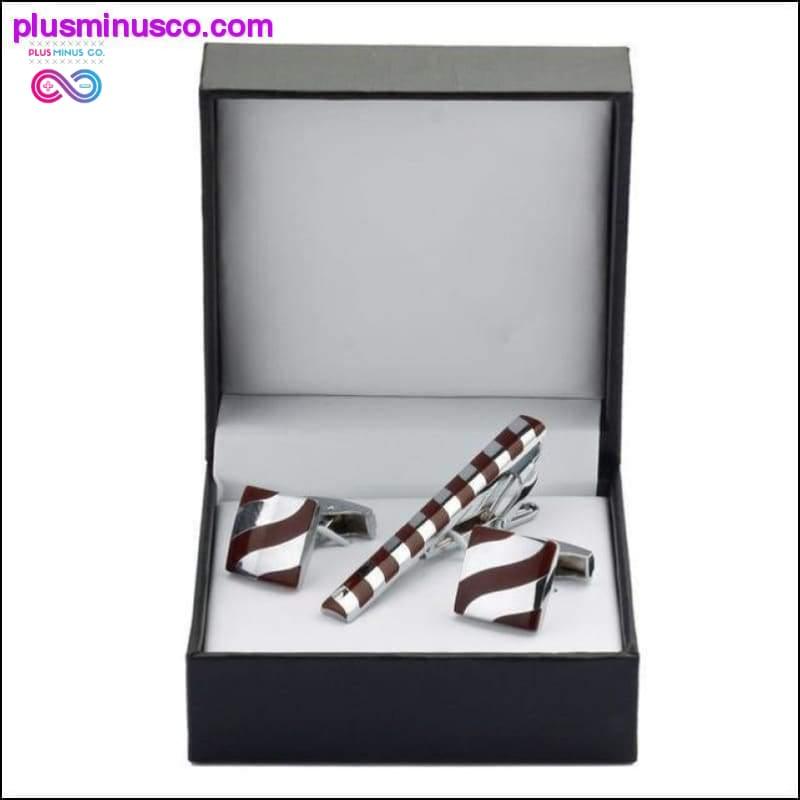 Vysoce kvalitní luxusní kulaté manžetové knoflíčky se sponou na kravatu dárková sada - plusminusco.com