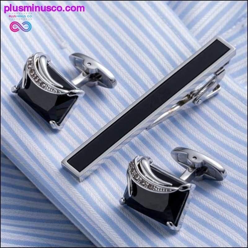 Aukštos kokybės onikso rankogalių sąsagos ir kaklaraiščio segtukas – plusminusco.com