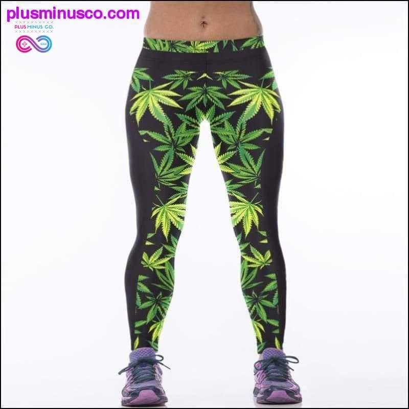 High Waist 3D Green Weed Leaf Casual Leggings - plusminusco.com