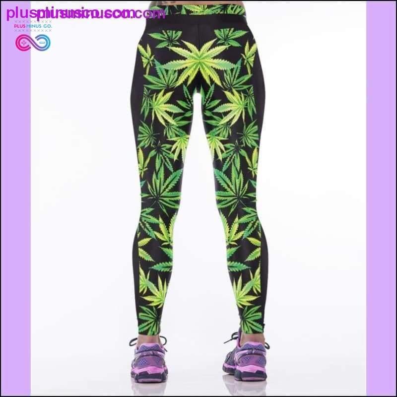 Korkeavyötäröiset 3D Green Weed Leaf -leggingsit - plusminusco.com