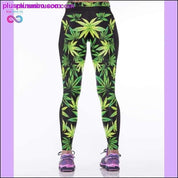 High Waist 3D Green Weed Leaf Casual Leggings - plusminusco.com