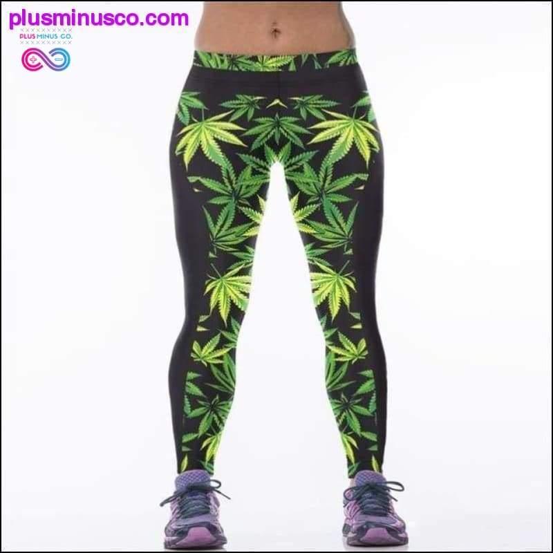 Korkeavyötäröiset 3D Green Weed Leaf -leggingsit - plusminusco.com