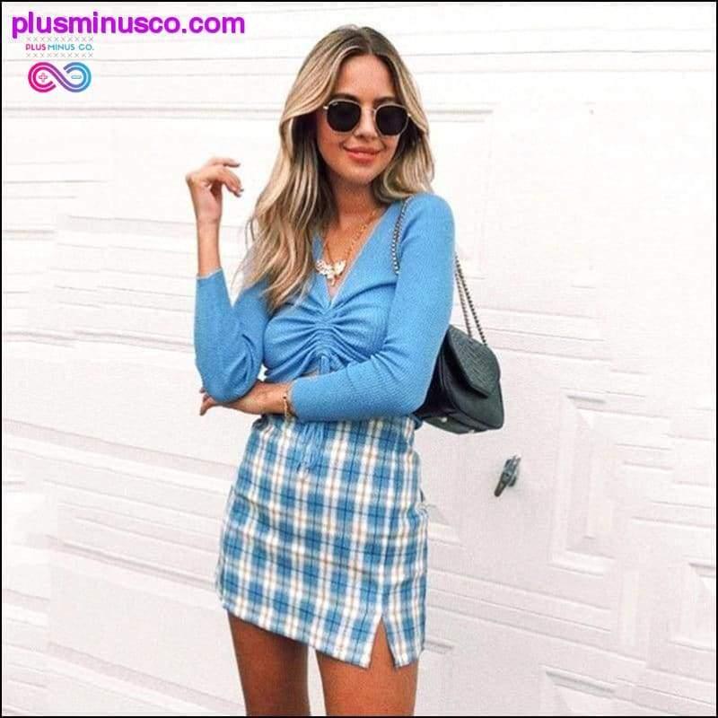 High waist plaid cut skirt women 2023 summer vintage cara - plusminusco.com