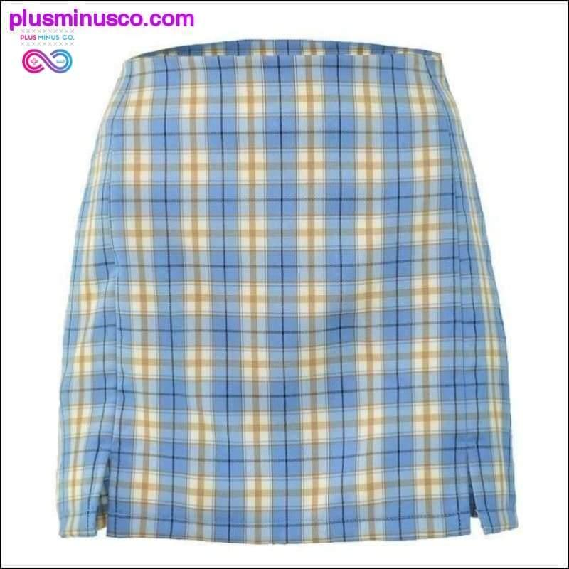 High waist plaid cut skirt women 2023 summer vintage cara - plusminusco.com