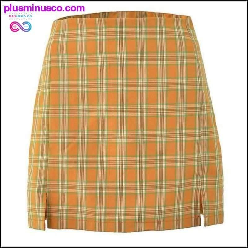 High waist plaid cut skirt women 2023 summer vintage cara - plusminusco.com