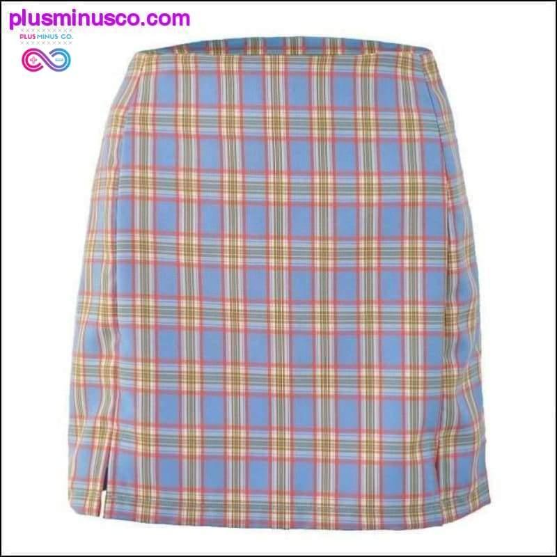 High waist plaid cut skirt women 2023 summer vintage cara - plusminusco.com