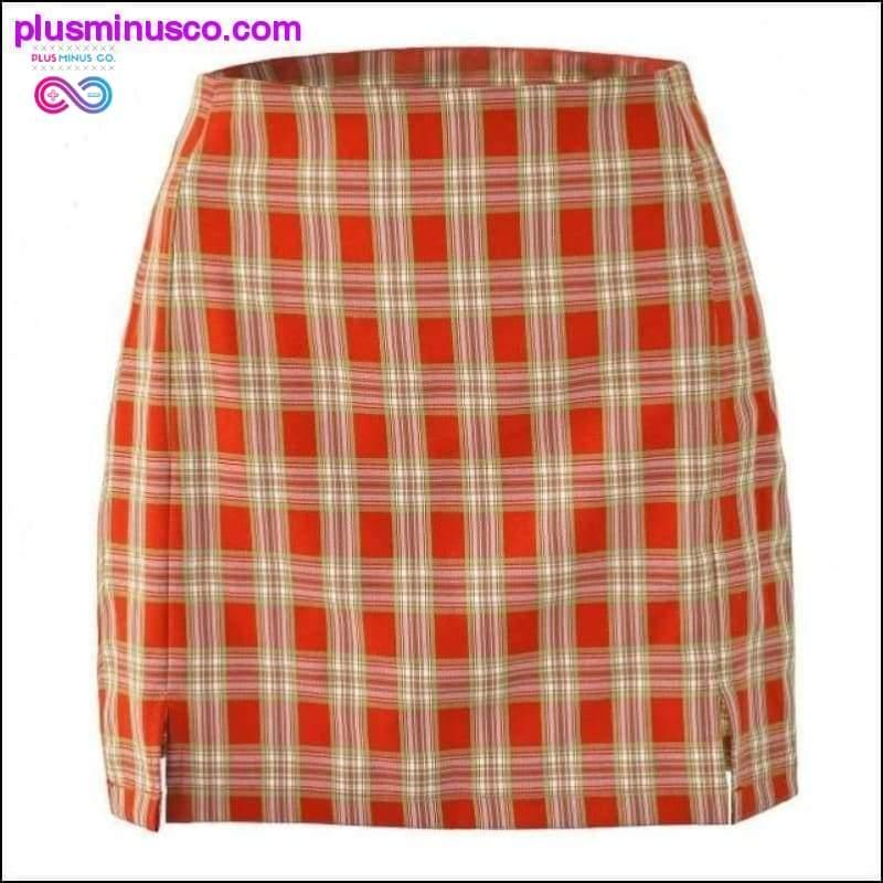 High waist plaid cut skirt women 2023 summer vintage cara - plusminusco.com