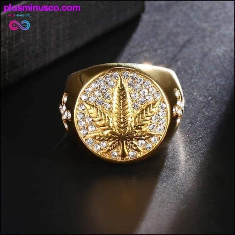 Hiphop rustfritt stål gullfarget ring med rhinestones || - plusminusco.com
