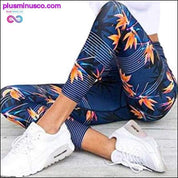Pahalang na Striped Womens Leggings Patchwork Leaf Maple - plusminusco.com
