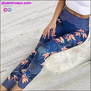 Horizontal Striped Womens Leggings Patchwork Leaf Maple - plusminusco.com
