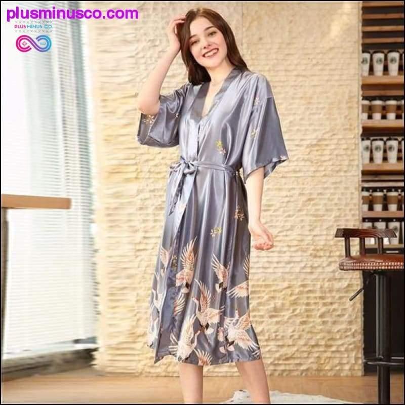 Гореща разпродажба черен летен сатенен кимоно халат за жени булка - plusminusco.com