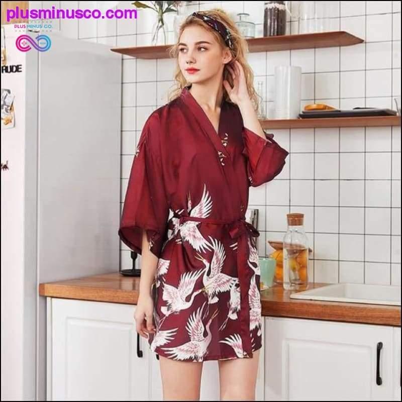 Гореща разпродажба черен летен сатенен кимоно халат за жени булка - plusminusco.com