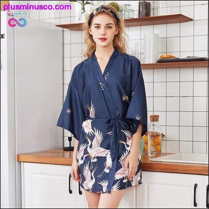Büyük İndirim Siyah Yaz Saten Kimono Bornoz Kadın Gelin - plusminusco.com