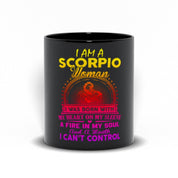Ich bin eine Skorpionfrau, ich wurde mit meinem Herzen auf dem Ärmel geboren, schwarze Tassen – plusminusco.com