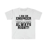 Jestem inżynierem Printed Letter Lato 2022 Męskie T-shirty Bawełniana koszulka z krótkim rękawem, prezent dla inżynierów, inżynierowie mają zawsze rację Tee, tees - plusminusco.com