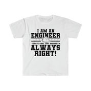 I Am An Engineer Printed Letter Summer 2022 Men's T-Shirts Short Sleeve Cotton T-Shirt, Gift for Engineers, Engineers are always right - plusminusco.com