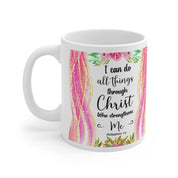 Es varu darīt visu caur Kristu, kas mani stiprina, filipiešiem 4:13 Balta keramikas krūze, Bībeles Rakstu teiciens Krūze - plusminusco.com