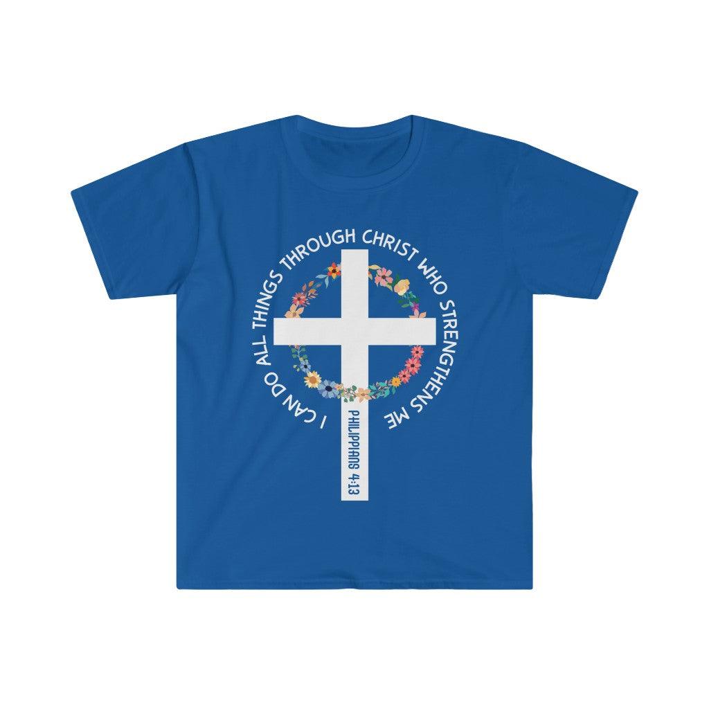 I can do all things through Christ who strengthens me, Philippians 4:13, Bible verse, Unisex Soft style T-Shirt Cotton, Crew neck, DTG, Men's Clothing, Regular fit, T-shirts, Women's Clothing - plusminusco.com