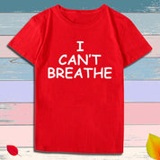 Camiseta de manga curta com estampa de letras I Can't Breathe - plusminusco.com