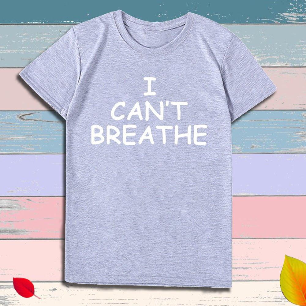 Camiseta de manga curta com estampa de letras I Can't Breathe - plusminusco.com