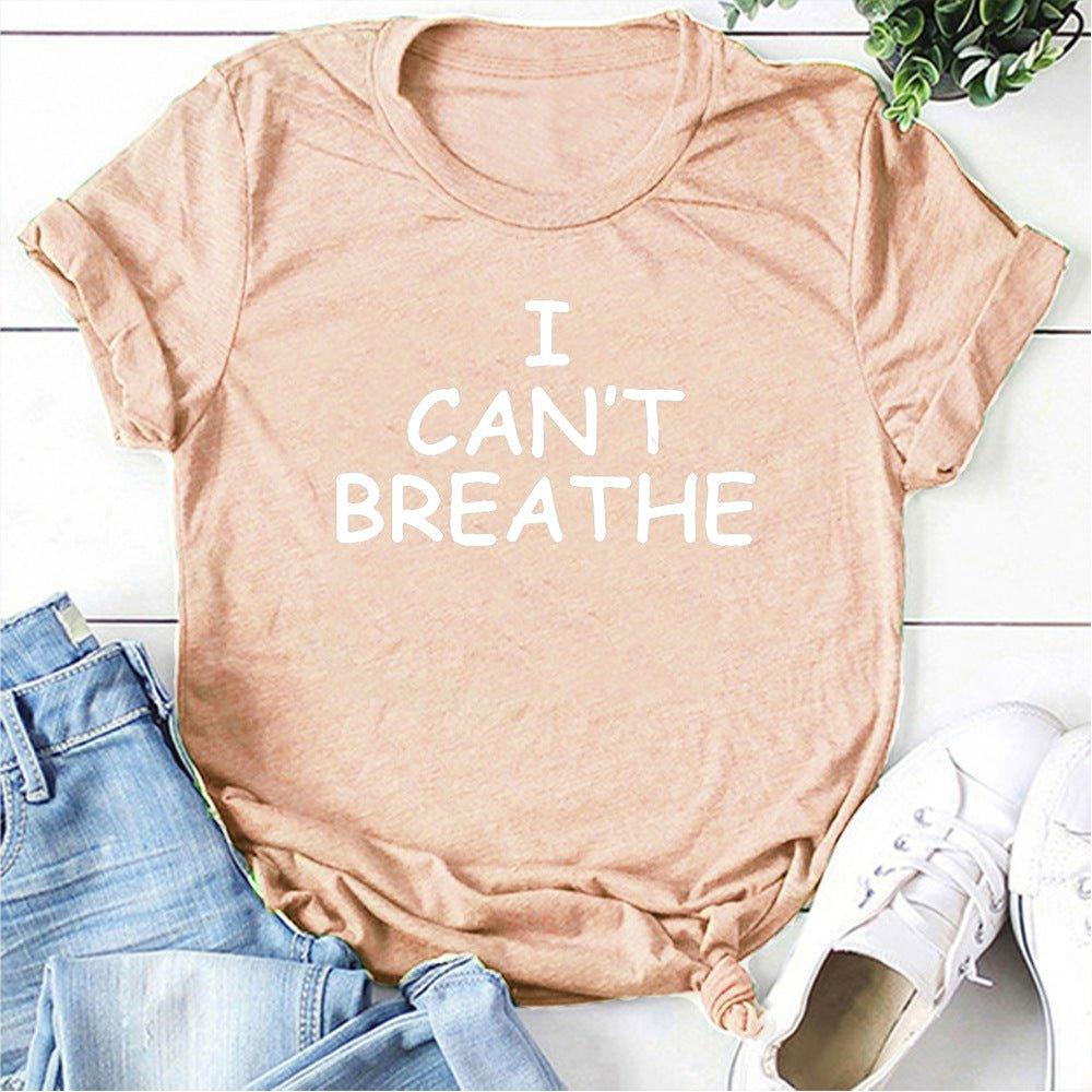 T-shirt a maniche corte con stampa di lettere I Can't Breathe - plusminusco.com