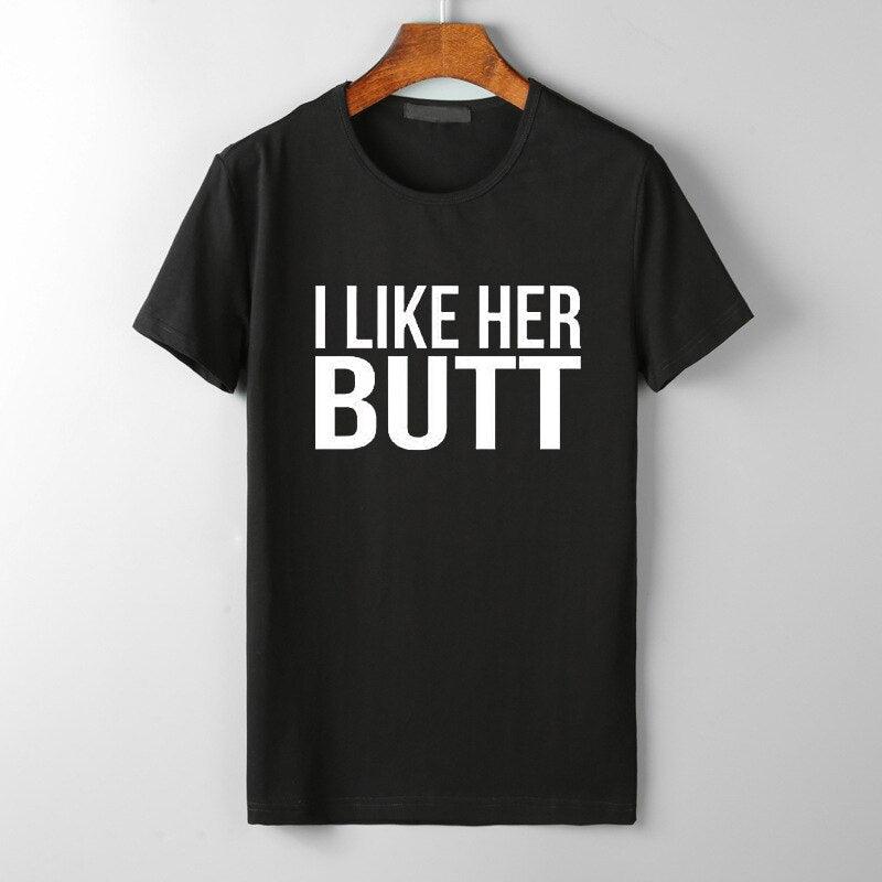 Мне падабаецца яго барада I Like Her Butt Tumblr T-Shirt Яго барада і яе поп Футболкі - plusminusco.com