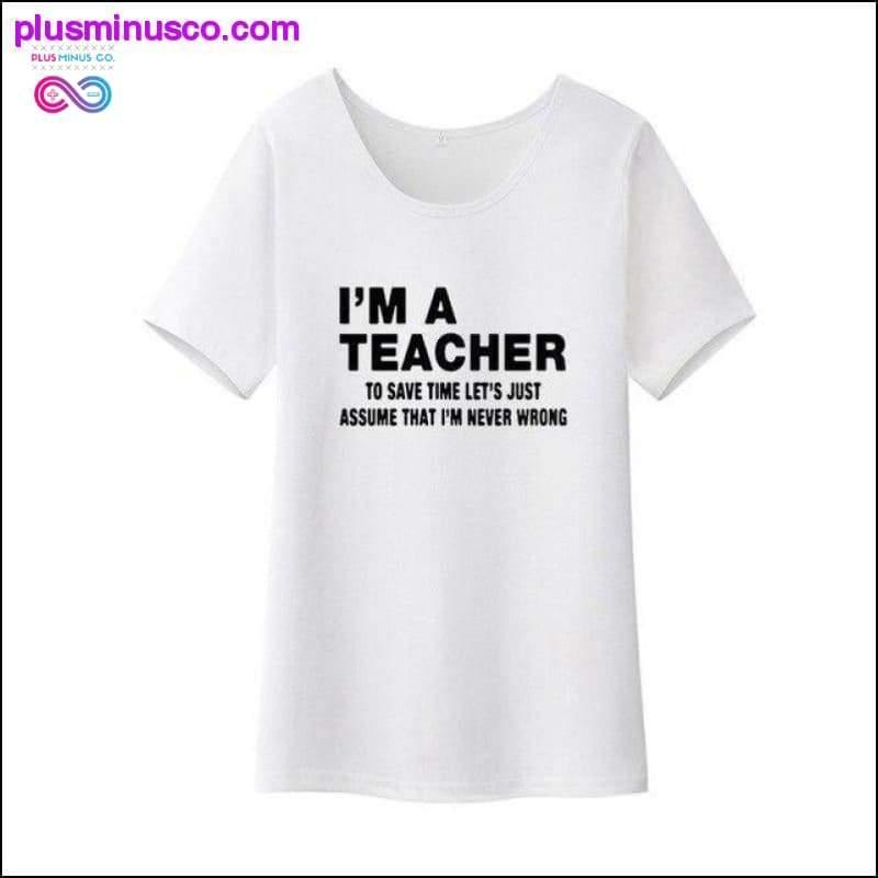 Camiseta feminina engraçada de manga curta I'm A Teacher de algodão - plusminusco.com