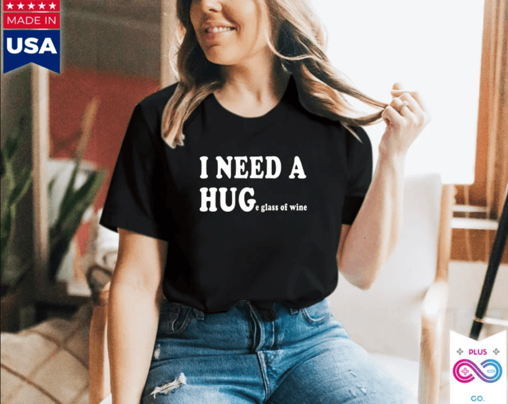 I Need A Huge Glass of Wine Funny T-Shirts, Alcohol Drinking Shirt Funny Letter Print Short Sleeve Novelty Tees Top - plusminusco.com