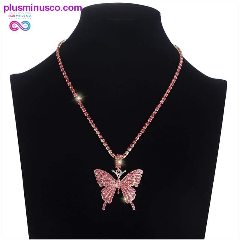Iced Out butterfly necklace chain Bling Rhinestone pendant - plusminusco.com
