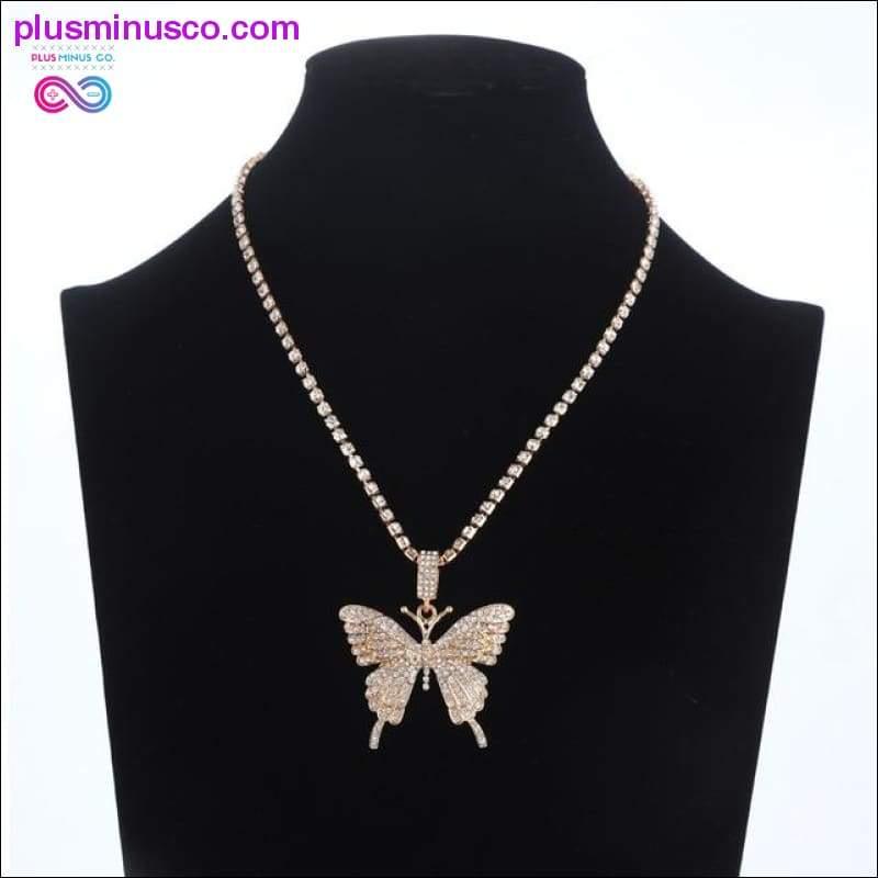 Iced Out butterfly necklace chain Bling Rhinestone pendant - plusminusco.com