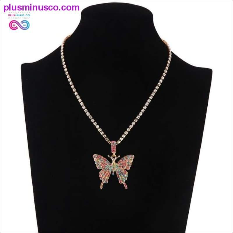 Iced Out motýľový náhrdelník s príveskom Bling Rhinestone - plusminusco.com