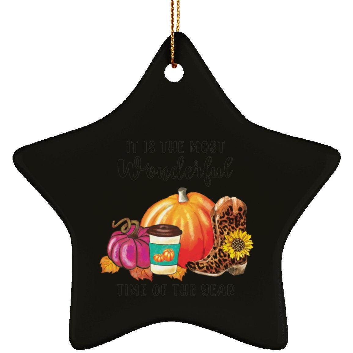 Fall and Halloween Ceramic Star Ornament, Fall/Autumn Star Decor, Pumpkin, Spicy Latte, Welcome Fall, Welcoming Autumn Star-shaped Ornament accents, autumn, autumn decorations, fall decor, fall gift ideas, fall ornaments, fall tree ornaments, handmade ornament, home decor, home living, ornaments, pumpkin, thanksgiving decor - plusminusco.com