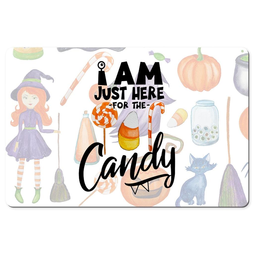 I Am Just Here For The Candy Desk Mats 12x18 black halloween, custom desk mat, Desk Mats 12x18, For The Candy, Halloween gift, Halloween ideas, I Am Just Here, large desk pad, orange halloween, pumpkin spice mug, pumpkin spice season, spice too late, The Boos Desk Mats - plusminusco.com