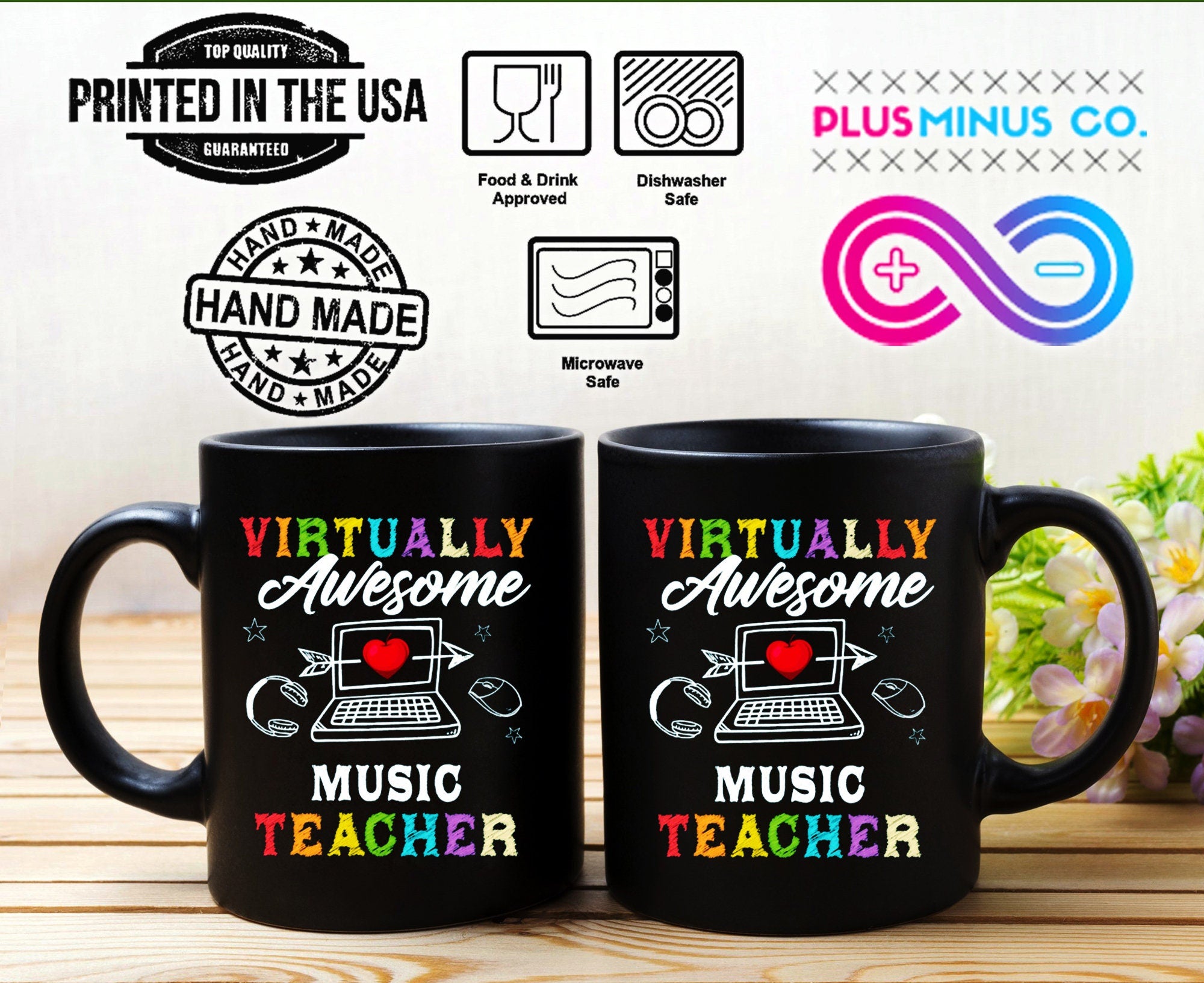 Virtually Awesome Music Teacher Black Mugs teacher birthday gift, back to school, teacher personalized gifts - plusminusco.com