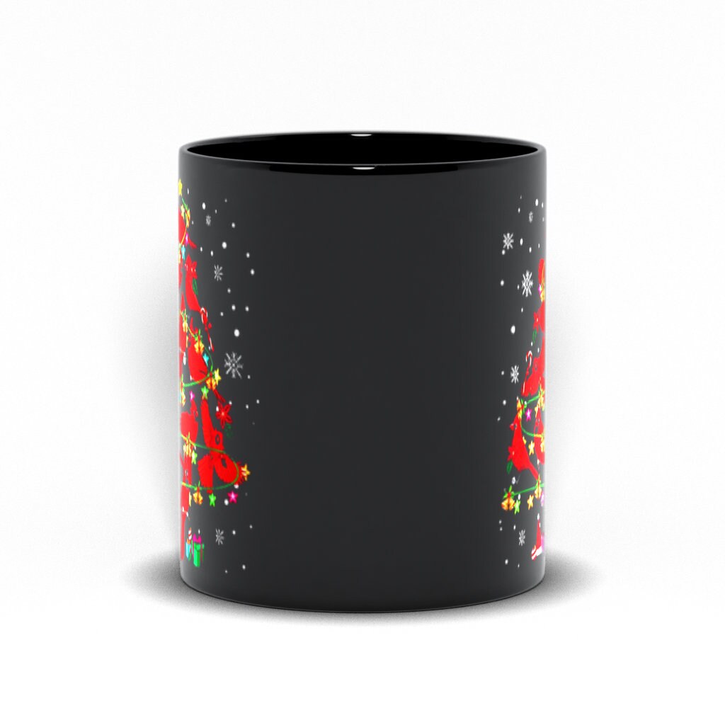 Tazze nere con albero di Natale cardinale uccello, tazza da caffè rossa con uccelli cardinali tazza da tè, tazza per le vacanze di Natale - plusminusco.com