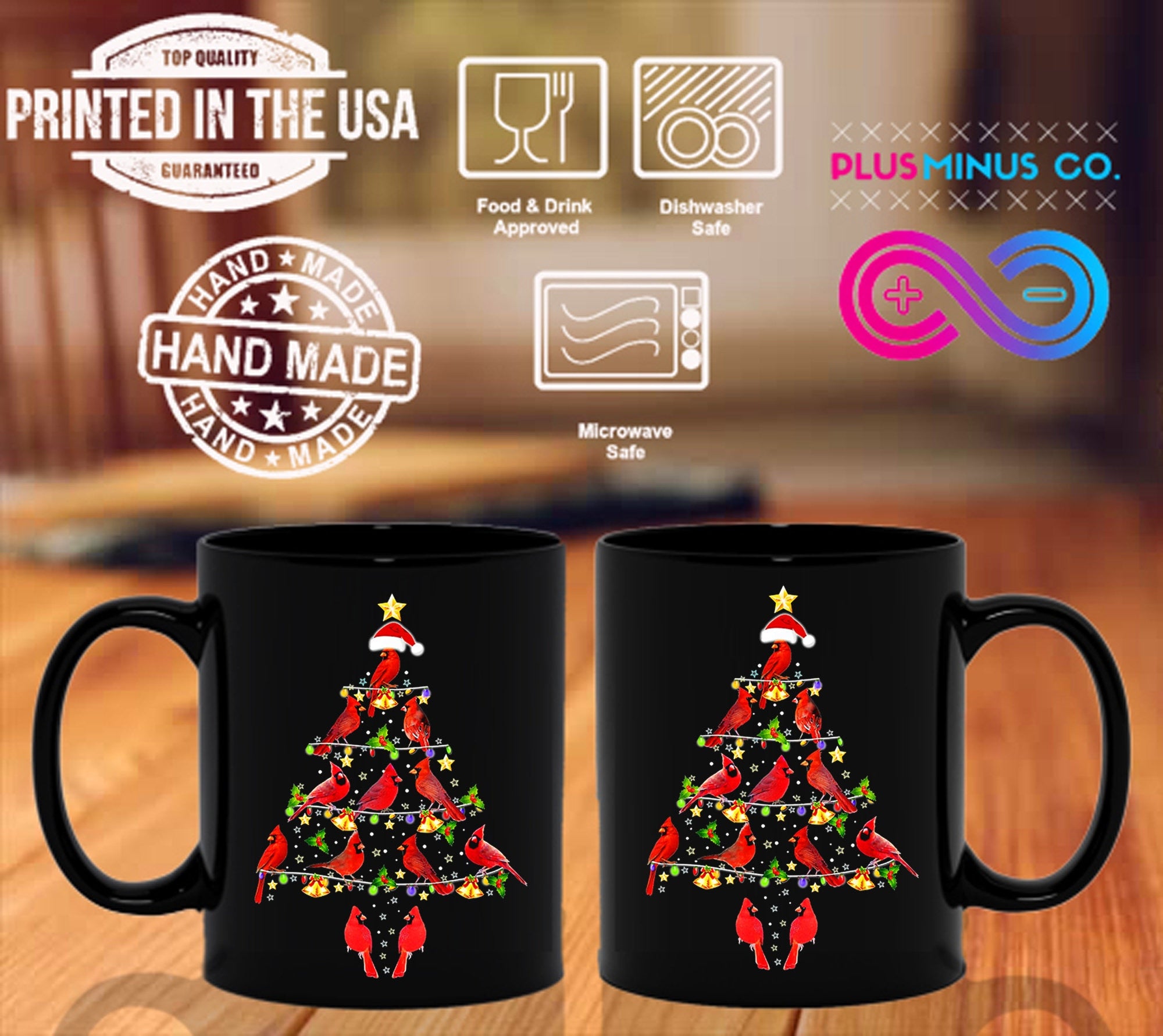 Cardinal Bird Christmas Tree Black Mugs, Red Cardinal Birds Coffee Mug Tea Cup, Christmas Holiday Mug - plusminusco.com