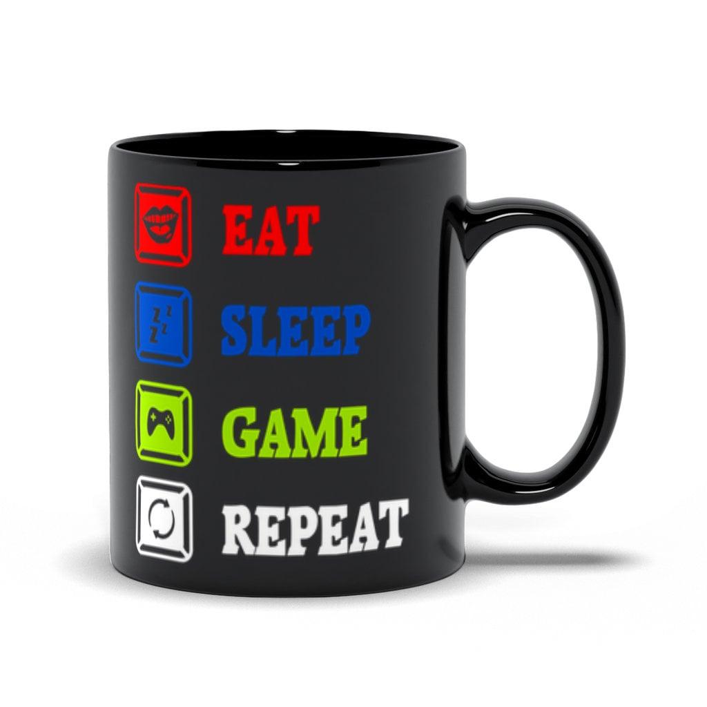 Eat Sleep Game Repeat Black Mugs, Male Female Gamer Mug, Funny Gaming Meme Mug, Funny Gamer Mug Idea for Him Boyfriend Husband Best funny gift, Born to be gamer, Eat Sleep Game, Funny Cool, Gamer Gift, Gamer Tee Gift, Gaming Present, Gift for Him, Perfect video games, Plusminusco, video game fan tee, Video Game Mug, Video Games Tee - plusminusco.com