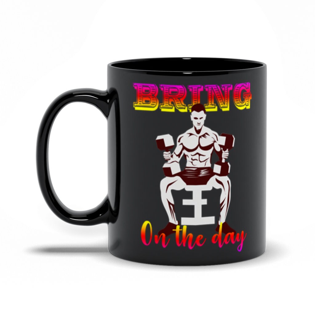 Bring On The Day Black Mugs,Men&#39;s Weight Lifting, Athletic T-Shirt, Gym Workout, Fitness Sports - plusminusco.com