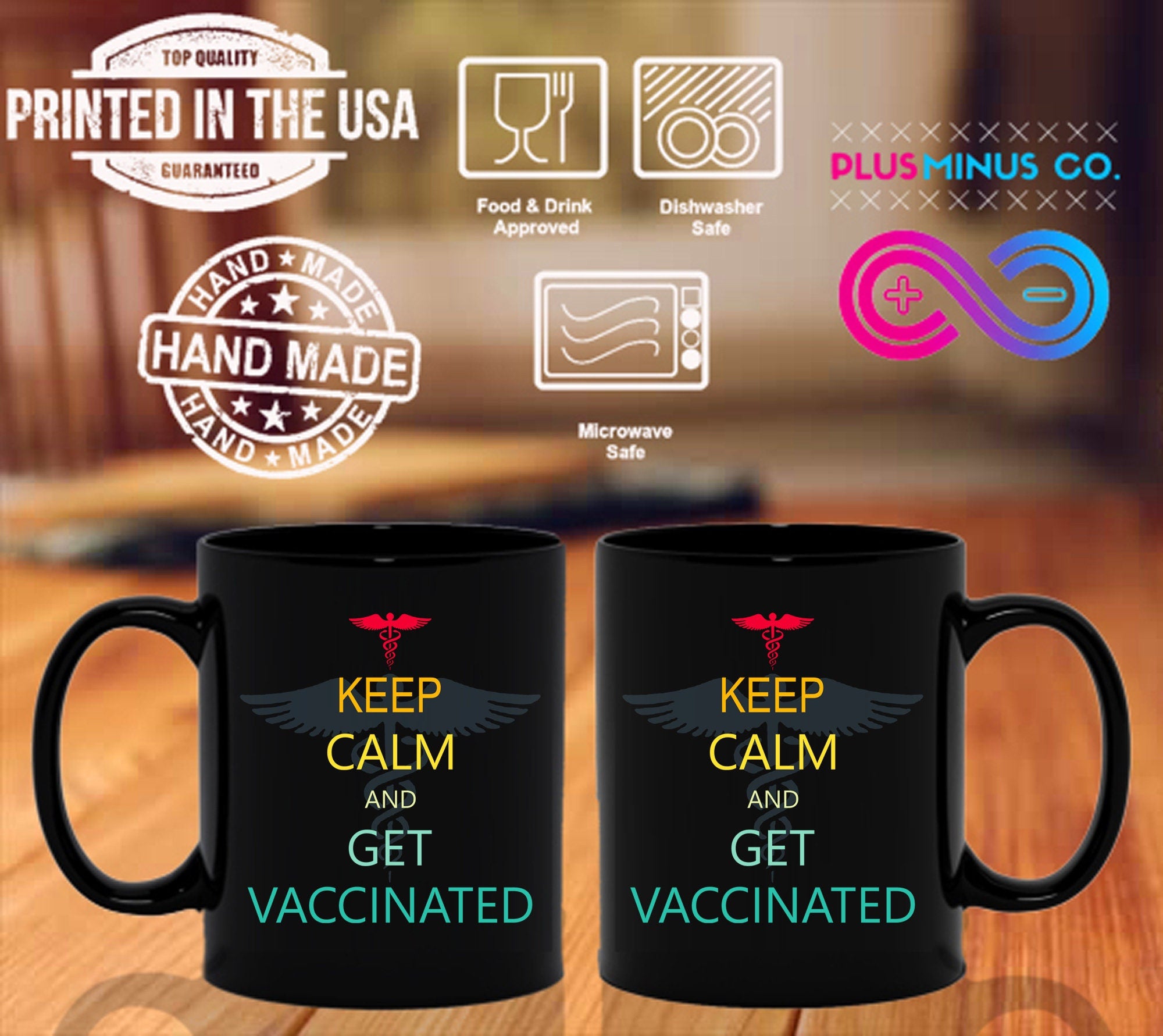 Mantenga la calma y vacúnese tazas negras, camisa de vacunación, taza de vacunación, taza de vacunas profesionales, taza de vacunación, concientización sobre las vacunas - plusminusco.com