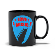 Love Music Black Mugs, tónlistarunnandi, gítarleikari, gítar, rafmagnsgítarleikari, rafmagnsgítar, tónlistarkennari, gjöf fyrir tónlistarmenn, kaffibolli - plusminusco.com