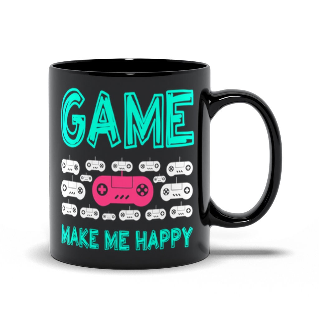 أكواب سوداء للعبة تجعلني سعيدًا، الألعاب تجعلني سعيدًا بك، ليس كثيرًا، كوب ألعاب الفيديو، هدية للاعبين عبر الإنترنت، وحدة تحكم الألعاب، محبي ألعاب الفيديو - plusminusco.com