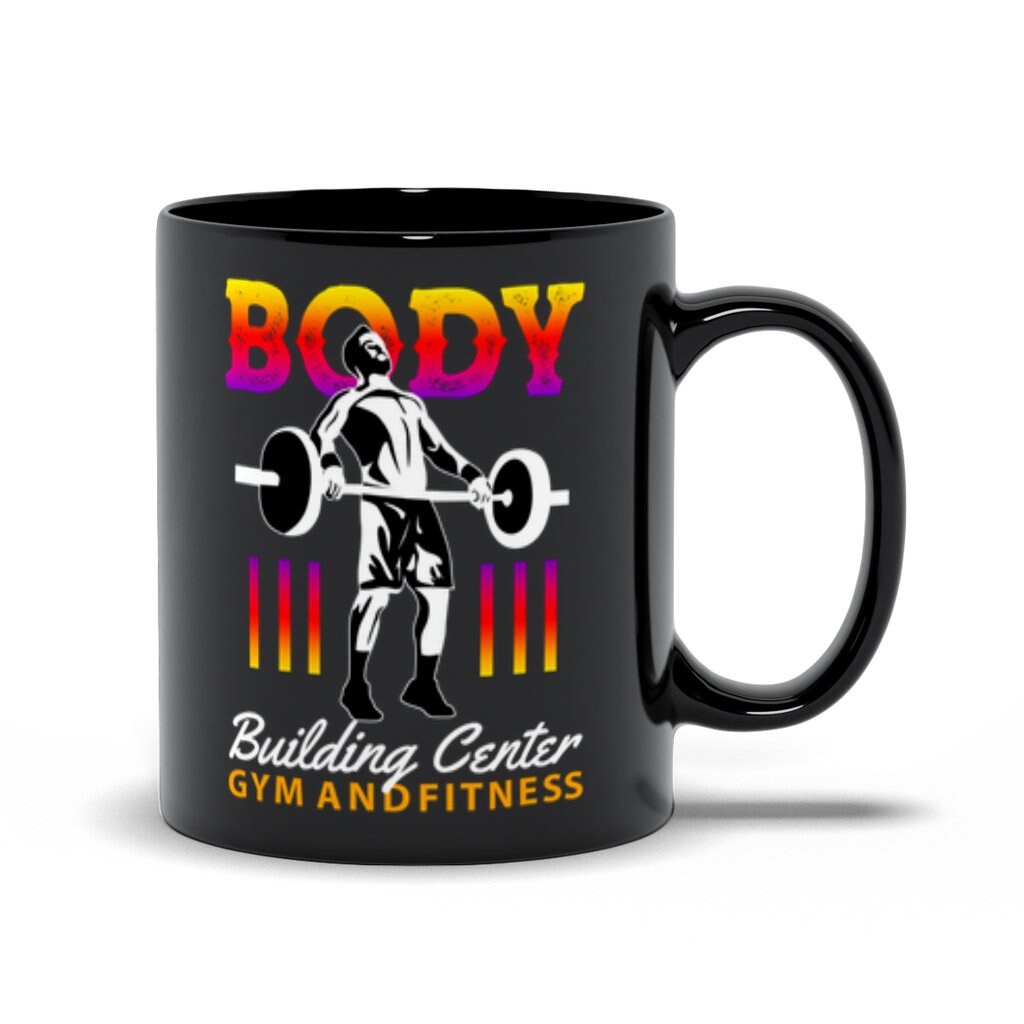 Body Building Center Gym At Fitness Black Mugs, Men's Weight Lifting, Athletic T-Shirt, Gym Workout, Fitness Sports - plusminusco.com
