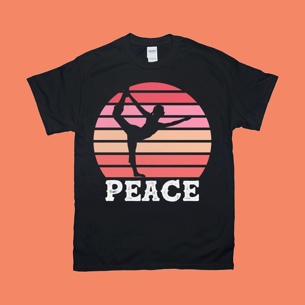 ヨガ |平和 |レトロ T シャツ、ヨガ T シャツ、男性用 T シャツ、女性用 T シャツ、ヨガ、モチベーション、ポジティブなマインド、ポジティブな雰囲気 - plusminusco.com