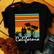 California | Retro päikeseloojang,California Sunset,California särk,California kingitused,Retro Sunshine,Graafiline särk,TraveL Gifts,California State Tee - plusminusco.com