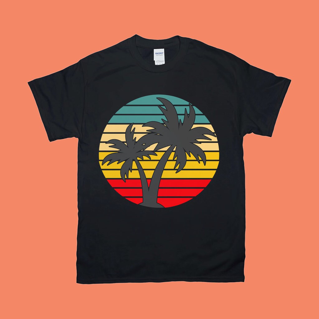 Unisex srajca Tropical Sunset || Beach Tropical Sunset Shirt || Tropska počitniška srajca || Vintage poletna majica s kratkimi rokavi - plusminusco.com