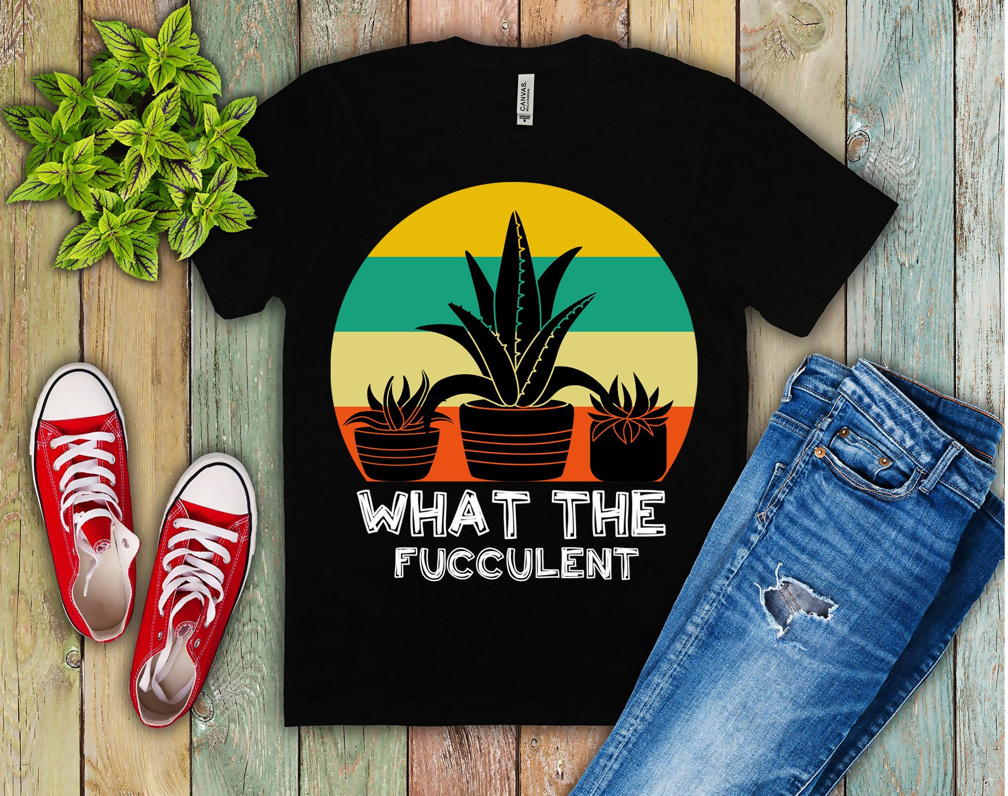 What The Fuculent | Retro trička Sunset, Fucculent Tričko, Zahradnická košile, Sukulentní košile, Dárek do Zahradnictví, Kaktusová košile - plusminusco.com