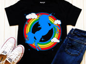 Еднорог и дъгови облаци | Ретро тениски със залез слънце, еднорог и дъга, риза с еднорог, риза за рожден ден на момиче с еднорог, парти риза с еднорог - plusminusco.com