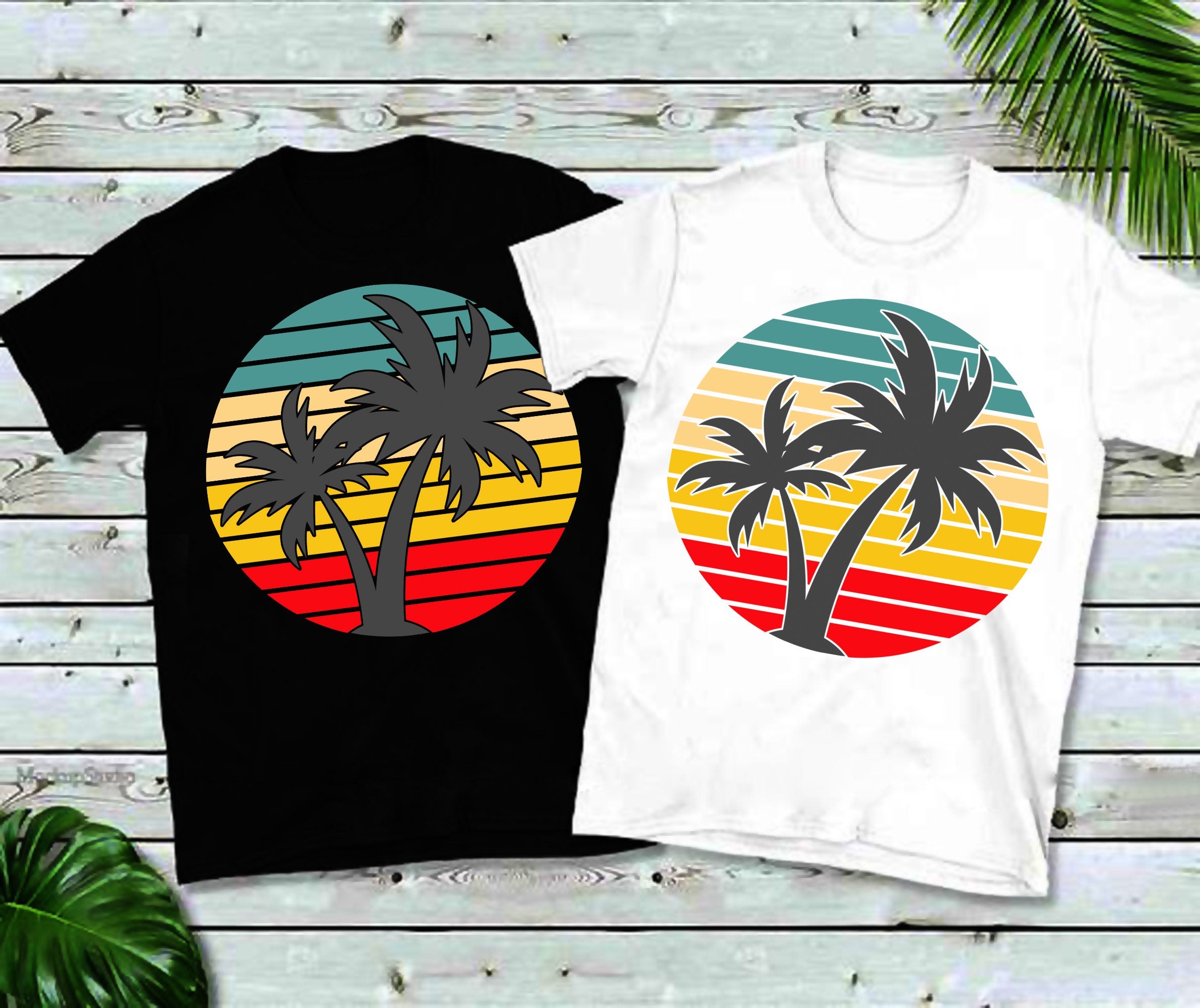 Tropical Sunset Unisex skyrta || Beach Tropical Sunset Shirt || Tropical Vacation Shirt || Vintage Summer Tee Shir - plusminusco.com